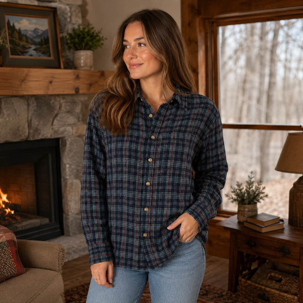 Vintage Pendleton Shirt Womens L Blue Virgin Wool Flannel Button Up Made in USA